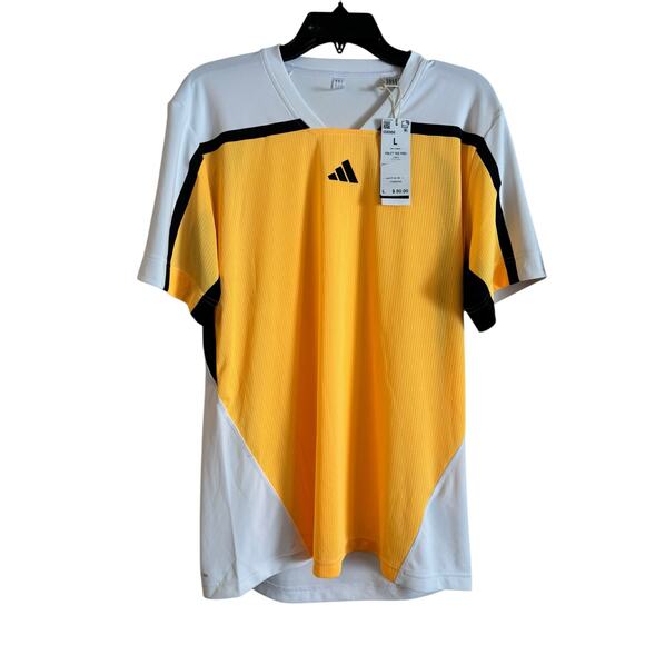 NWT Adidas Pro Freelift Men's Tennis Tee Shirt White Orange Size Large - Picture 1 of 6